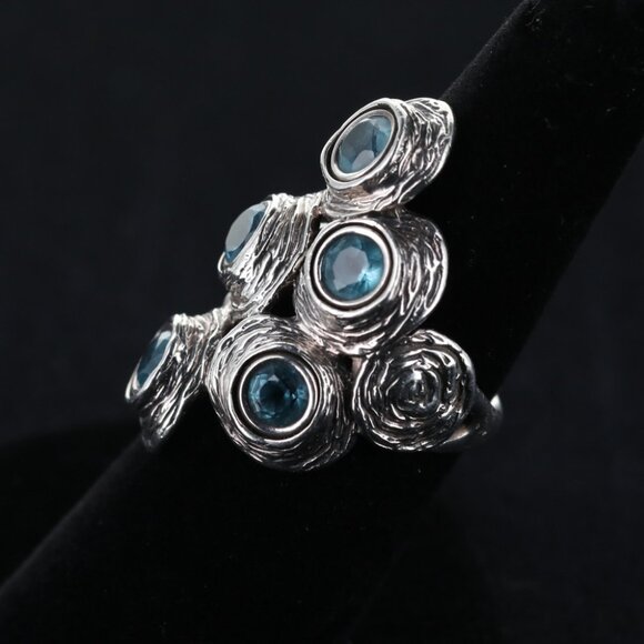 Designer Hagit Gorali ring size 7 1/2 925 Sterling Silver with blue topaz stones - Picture 4 of 12